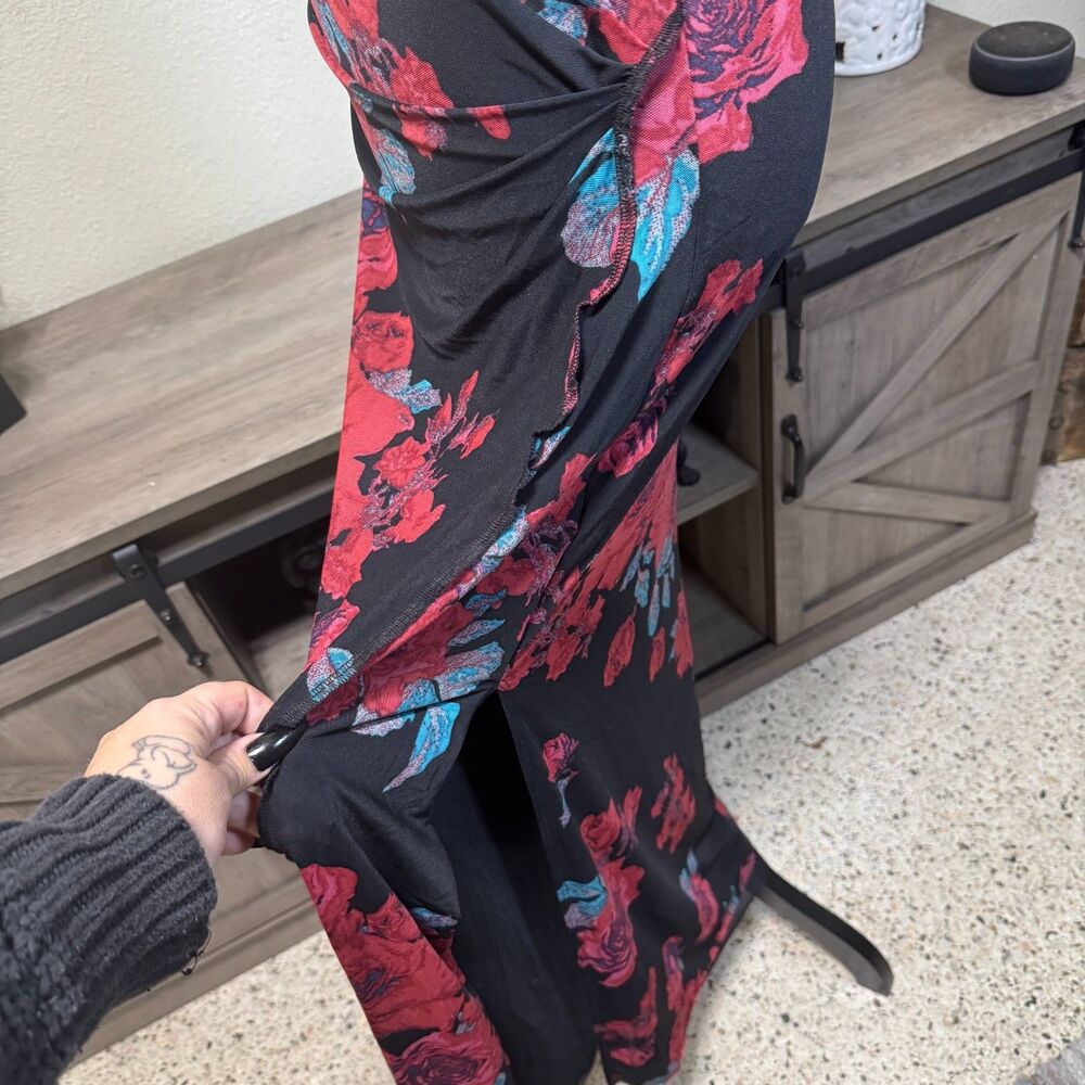 Free People Carmel Dark Floral Mesh Bodycon Midi Dress Sz L Romantic Whimsy - Picture 6 of 10
